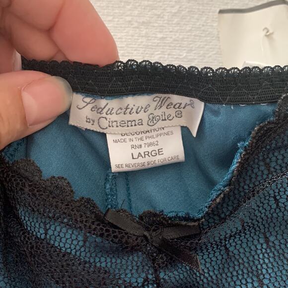 Cinema Etoile vintage lingerie medium large blue two piece cami teddi thong new - Picture 4 of 13